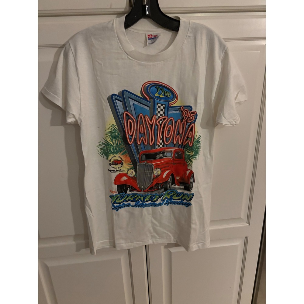 Vintage 90s Daytona Turkey Run Speedway Graphic‎ T-Shirt Hot Rod Car